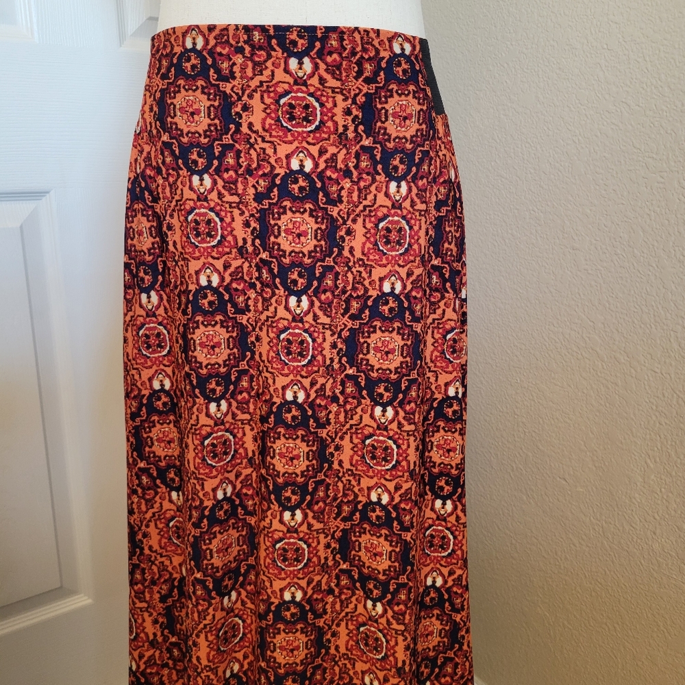 Soho Apparel Boho A-Line Maxi Skirt Size L Black Orange Yellow Gypsy